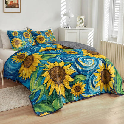 Shineful All Season Quilt 3-Piece Set - Sunflower Whirlwind Of Sunshine