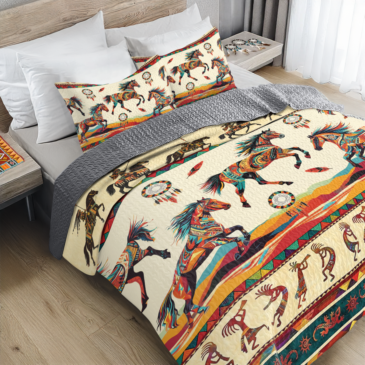 Shineful All Season Quilt 3-Piece Set Warrior Gallop Kokopelli