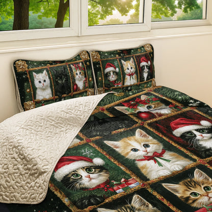 Shineful All Season Quilt 3-Piece Set Christmas Merry Meowmas