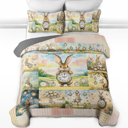 Shineful All Season Quilt 3-Piece Set Tick-Tock Woodland Rabbit