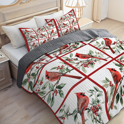 Shineful All Season Quilt 3-Piece Set Vibrant Cardinal Blocks