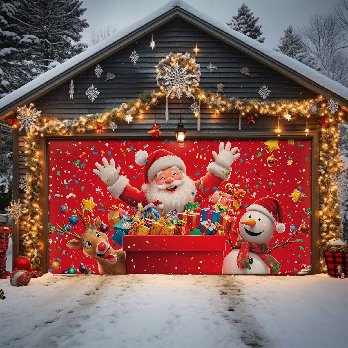Shineful Garage Door Banner Decoration - Santa's Cheerful Crew