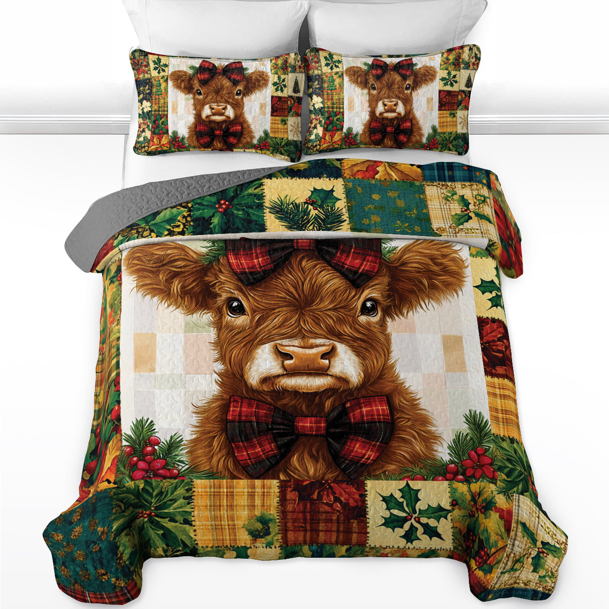 Shineful All Season Quilt 3-Piece Set - Holiday Cheer Cow