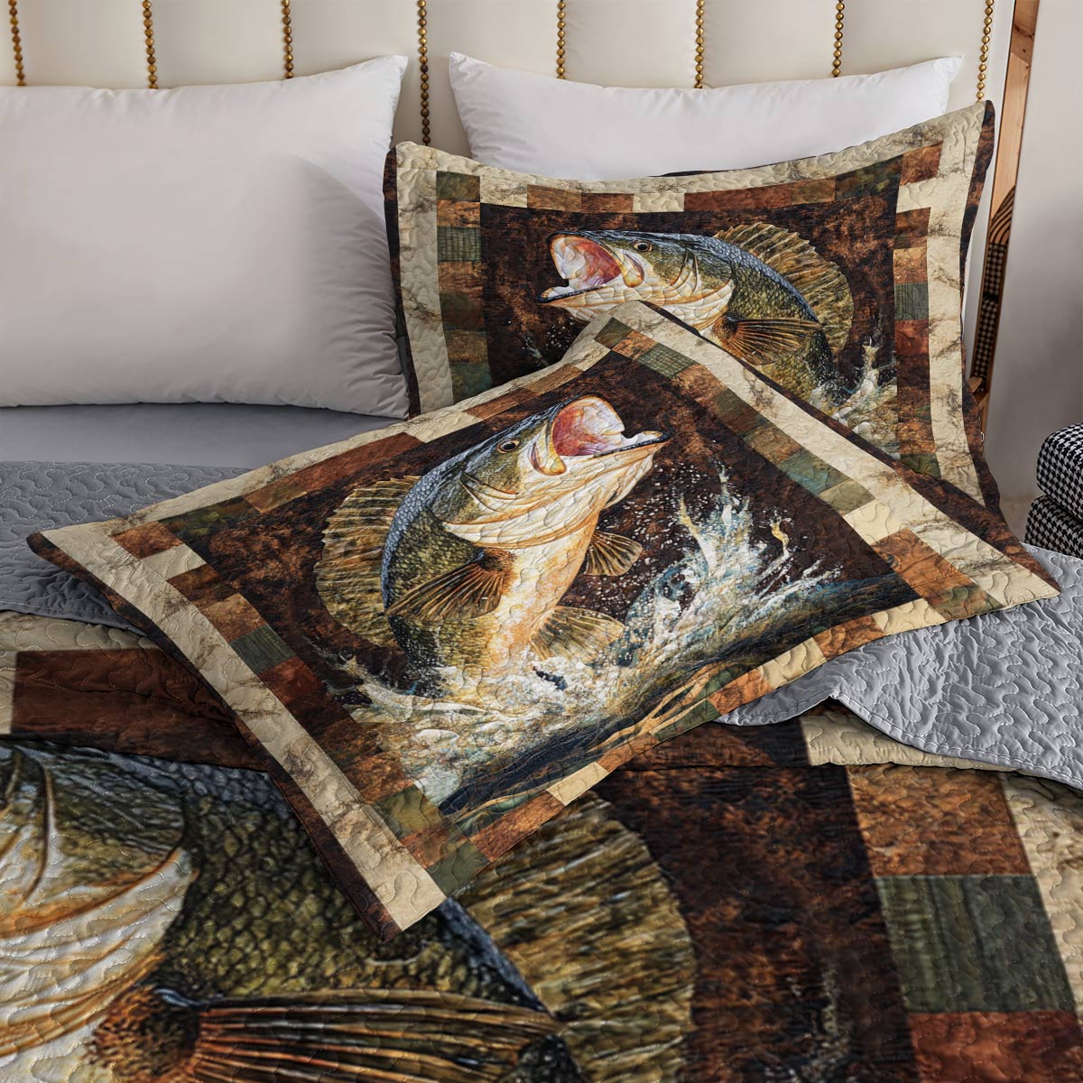 Shineful All Season Quilt 3-Piece Set Retro Largemouth Bass