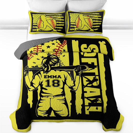 Shineful All Season Quilt 3-Piece Set Personalized Custom Softball Star