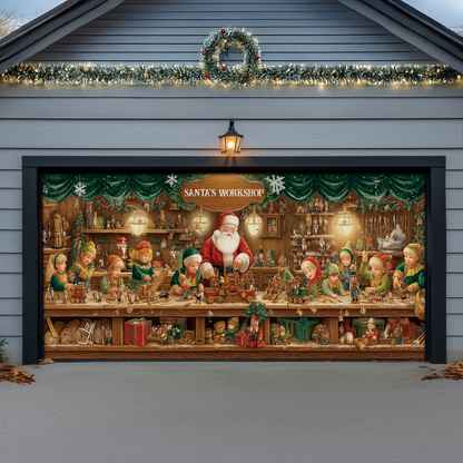 Shineful Garage Door Banner Decoration Santa’s Classic Toy Workshop