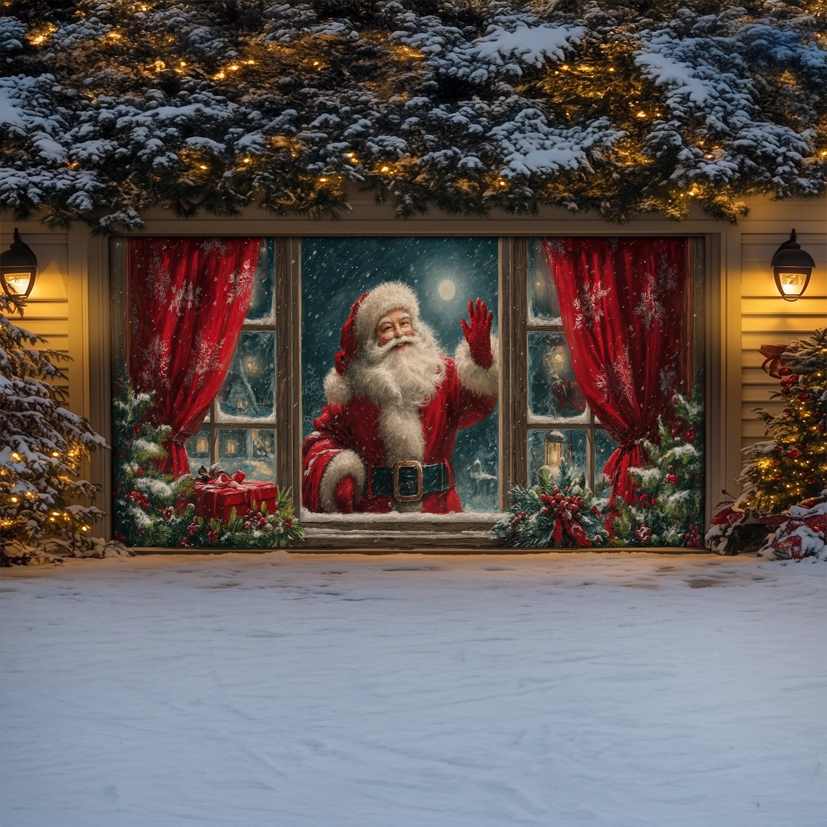 Shineful Garage Door Banner Decoration Santa at the Window Christmas