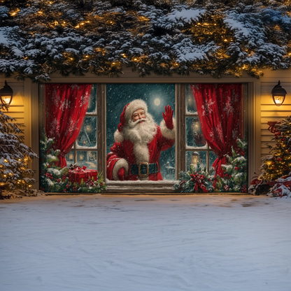 Shineful Garage Door Banner Decoration Santa at the Window Christmas
