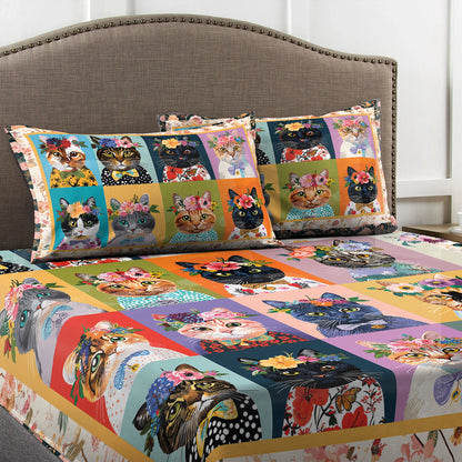 Shineful Fitted Sheet - Floral Cat Fantasy