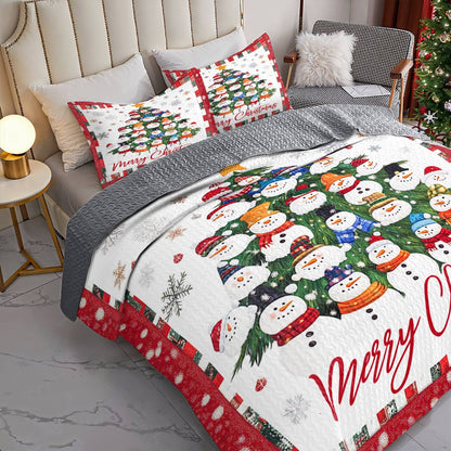 Shineful All Season Quilt 3-Piece Set Merry Christmas Snowmen