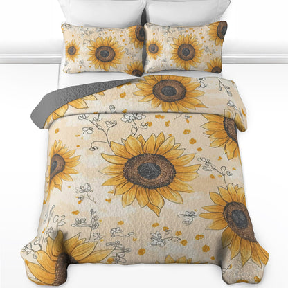 Shineful All Season Quilt 3-Piece Set Blooming Sunflower
