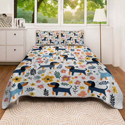 Shineful All Season Quilt 3-Piece Set Floral Cute Dachshund
