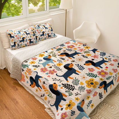 Shineful All Season Quilt 3-Piece Set Floral Cute Dachshund