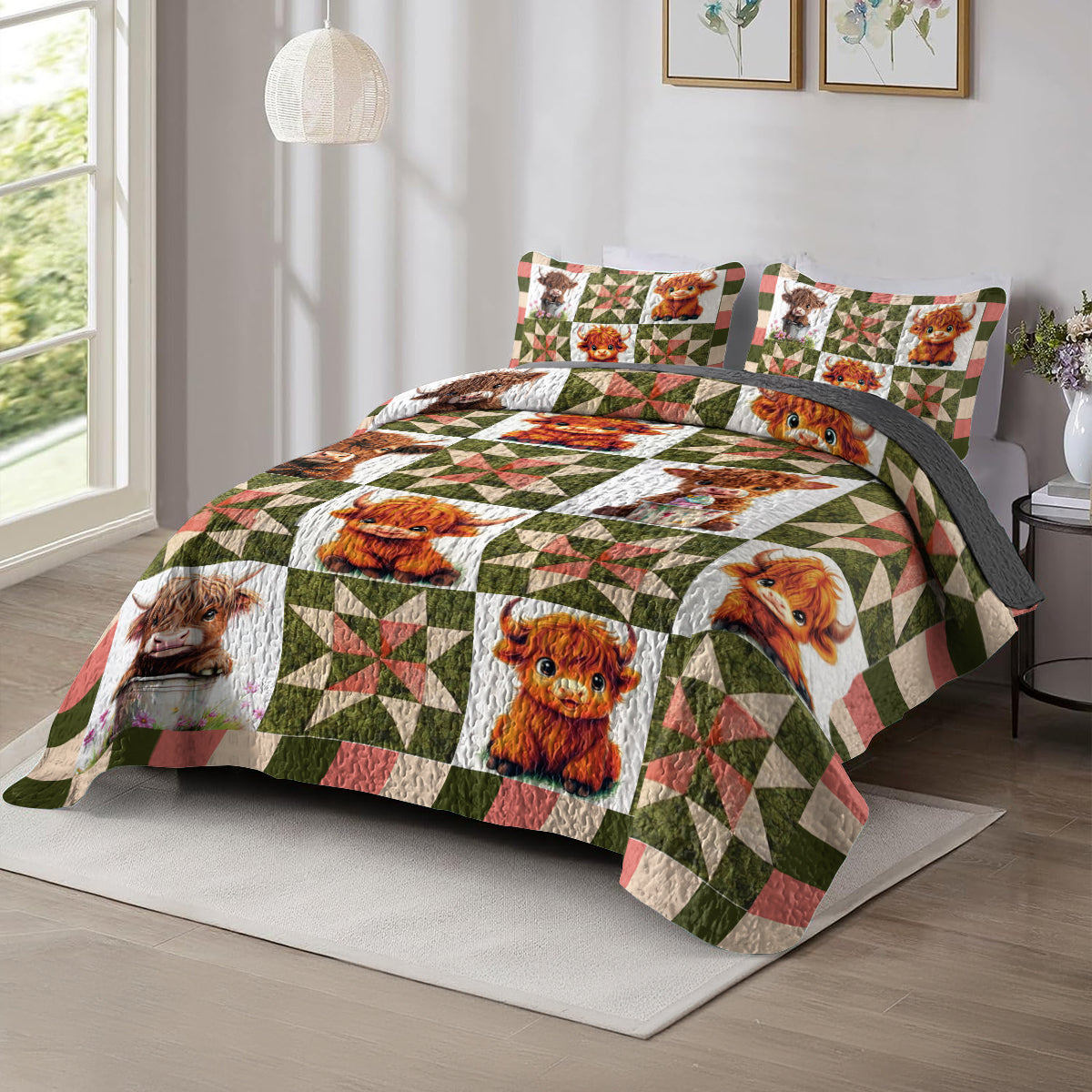 Shineful All Season Quilt 3-Piece Set Cute Highland Cow