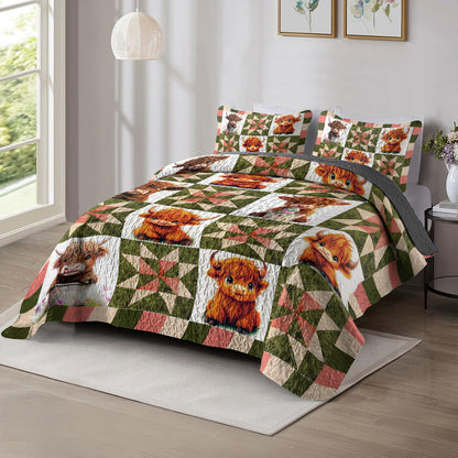 Shineful All Season Quilt 3-Piece Set Cute Highland Cow