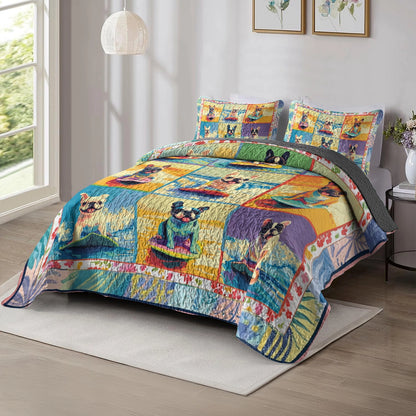 Shineful All Season Quilt 3-Piece Set - Surfing Frenchie