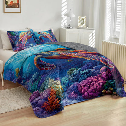 Shineful All Season Quilt 3-Piece Set Vibrant Sea Turtle