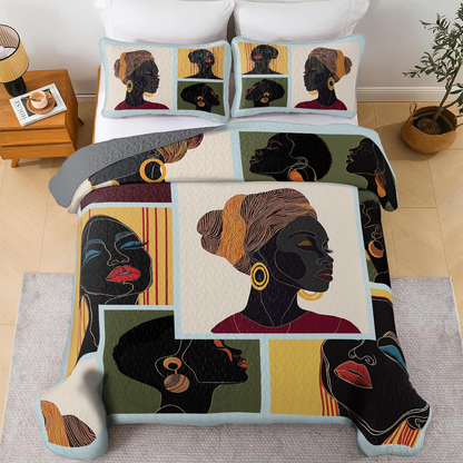 Shineful All Season Quilt 3-Piece Set - Elegant Black Women