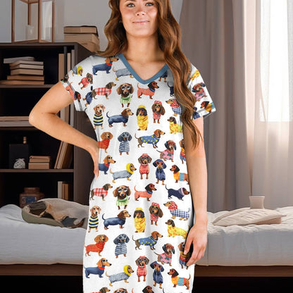 Shineful Women V-Neck Nightshirts Dachshund Amazing Stylish