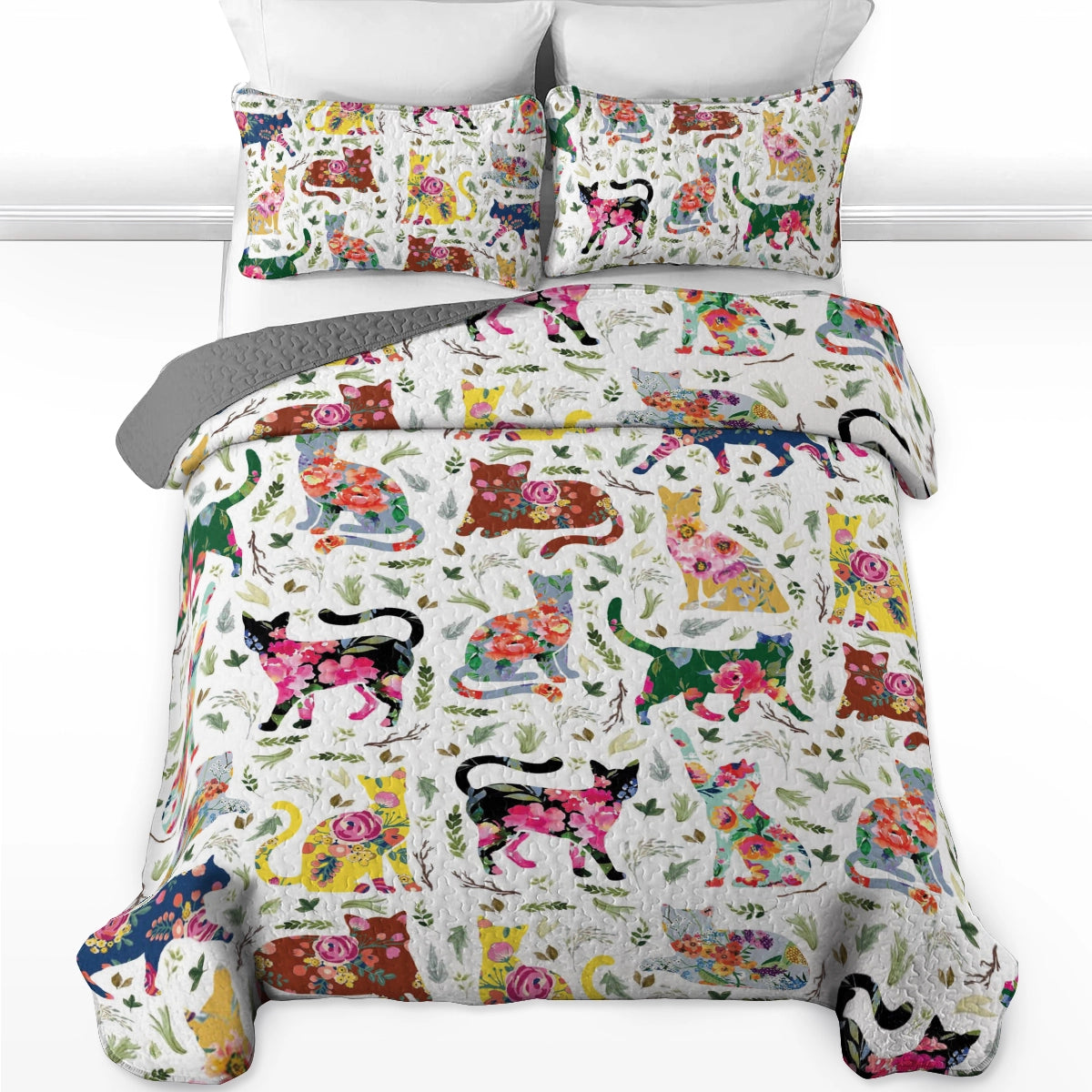 Shineful All Season Quilt 3-Piece Set Flower Cat