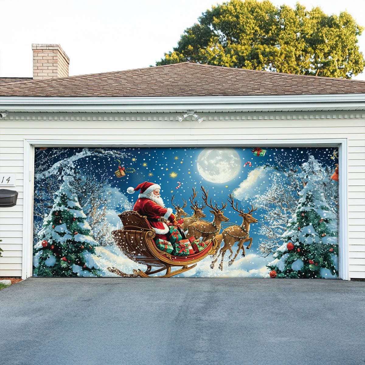 Shineful Garage Door Banner Decoration Moonlit Christmas Journey