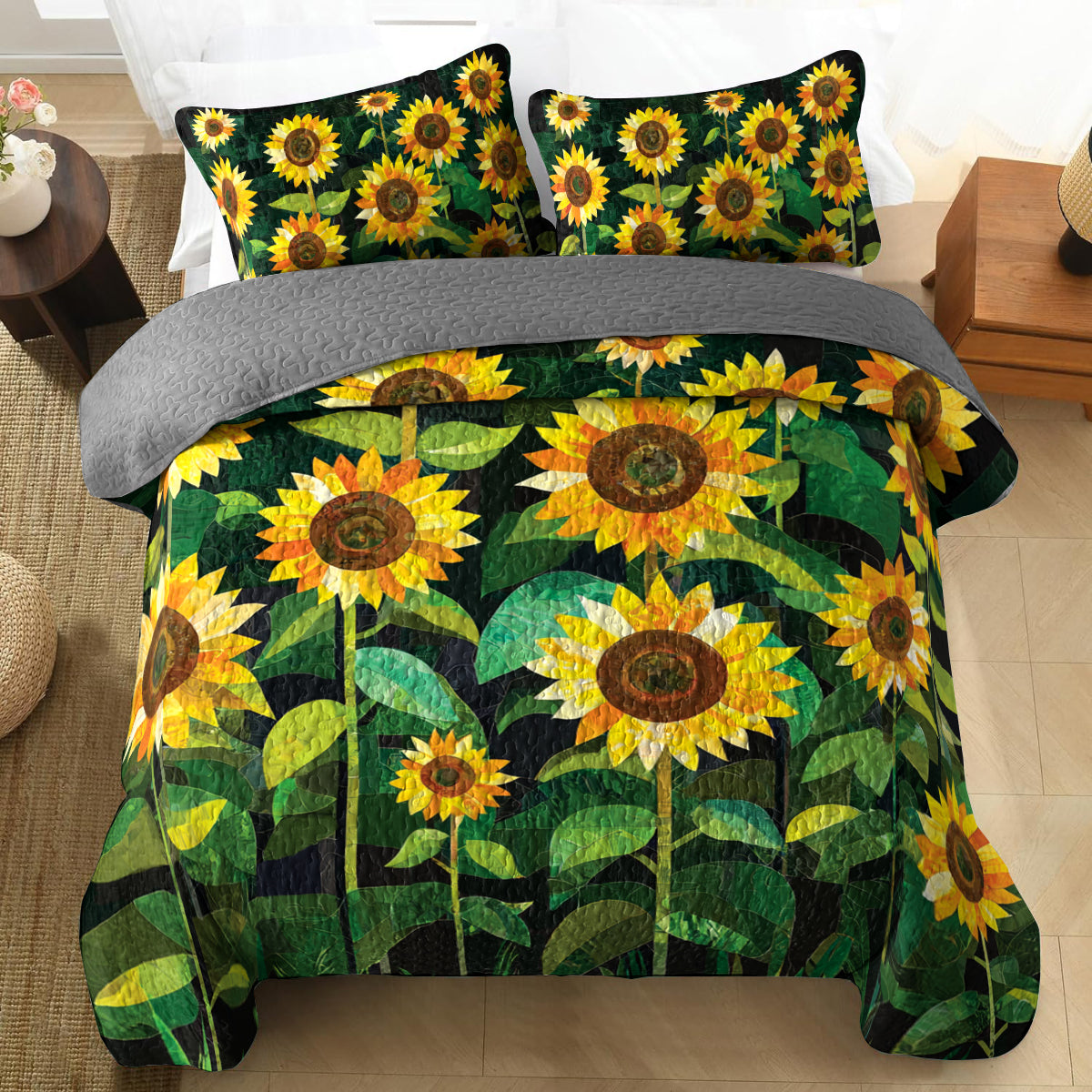 Shineful All Season Quilt 3-Piece Set Sunflower Field