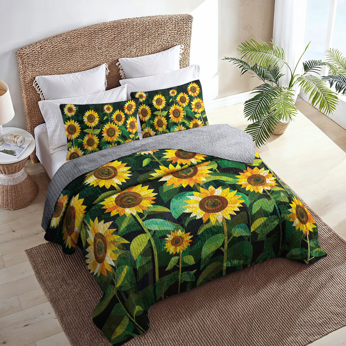 Shineful All Season Quilt 3-Piece Set Sunflower Field