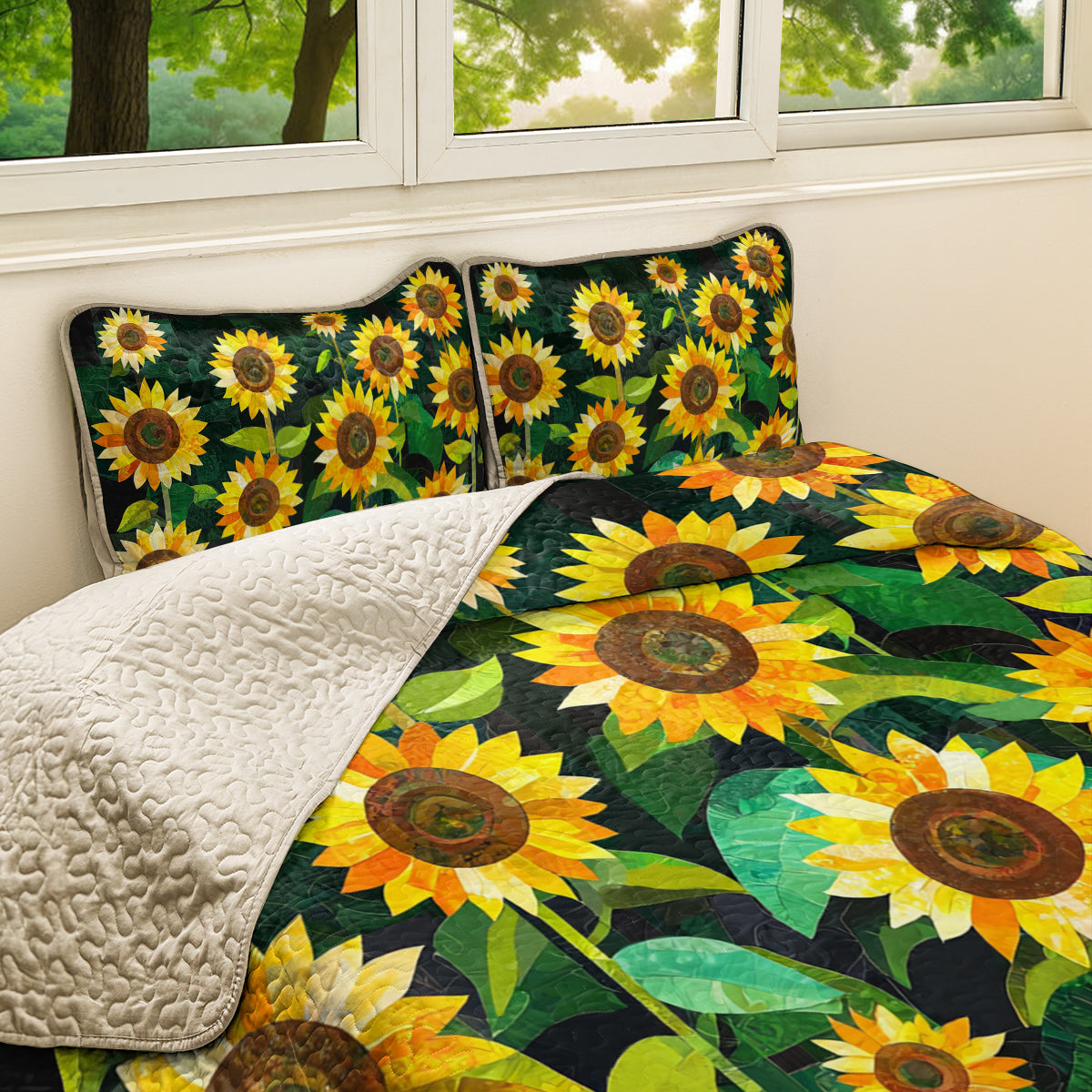 Shineful All Season Quilt 3-Piece Set Sunflower Field
