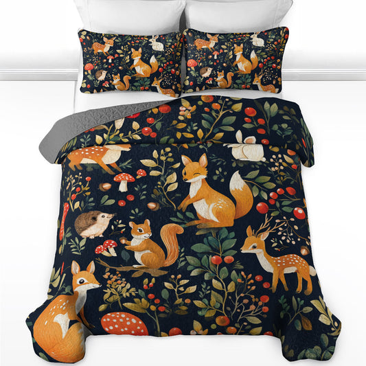 Shineful All Season Quilt 3-Piece Set Cute Animal In Forest