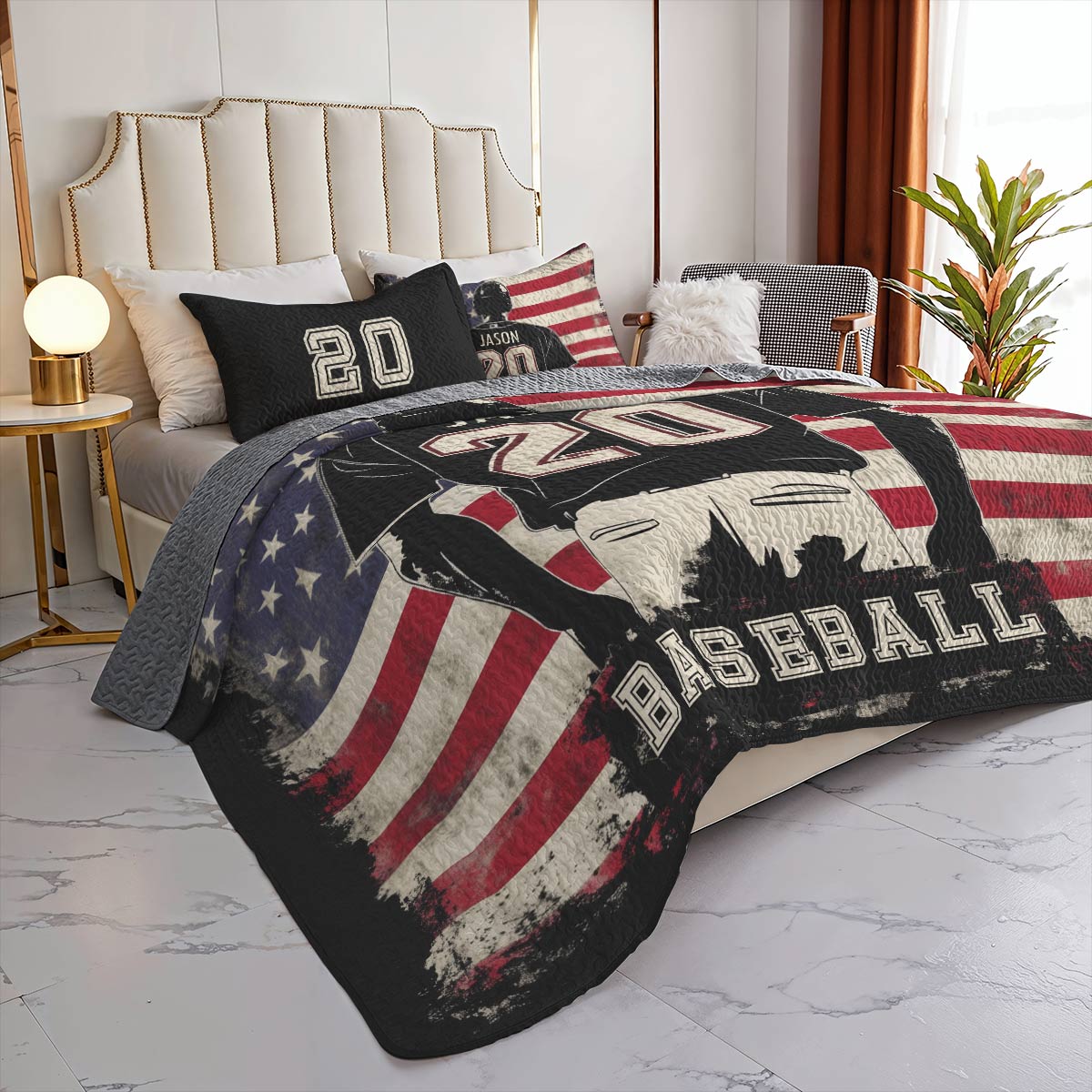 Shineful All Season Quilt 3-Piece Set - Personalized Baseball American Spirit