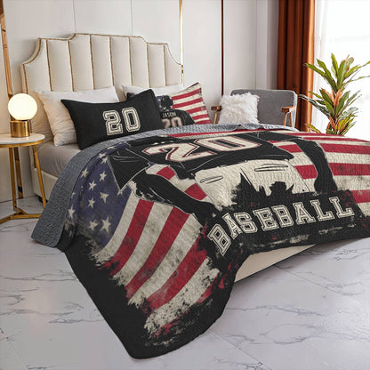 Shineful All Season Quilt 3-Piece Set - Personalized Baseball American Spirit