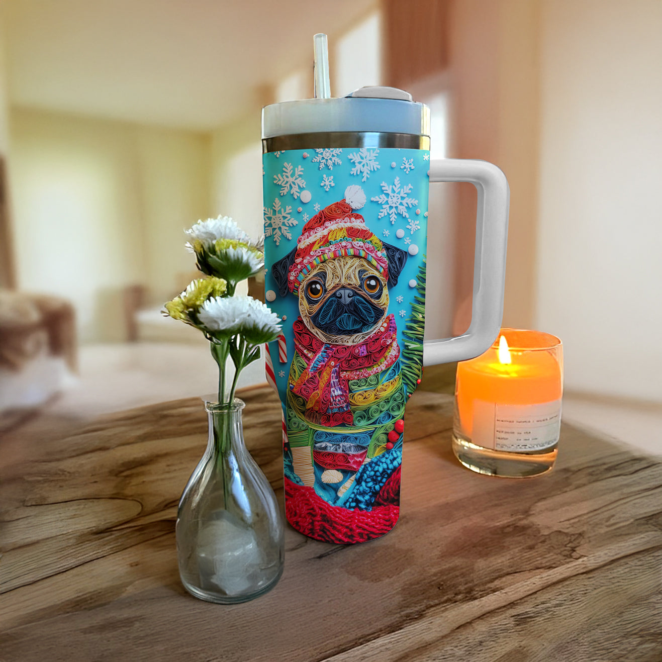 Shineful Glossy Tumbler Cheerful Christmas Puggy