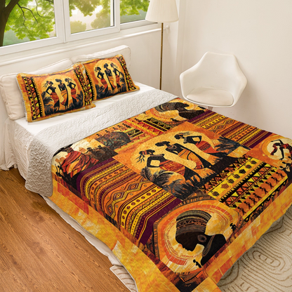 Shineful All Season Quilt 3-Piece Set - Black Women Dancing Silhouettes