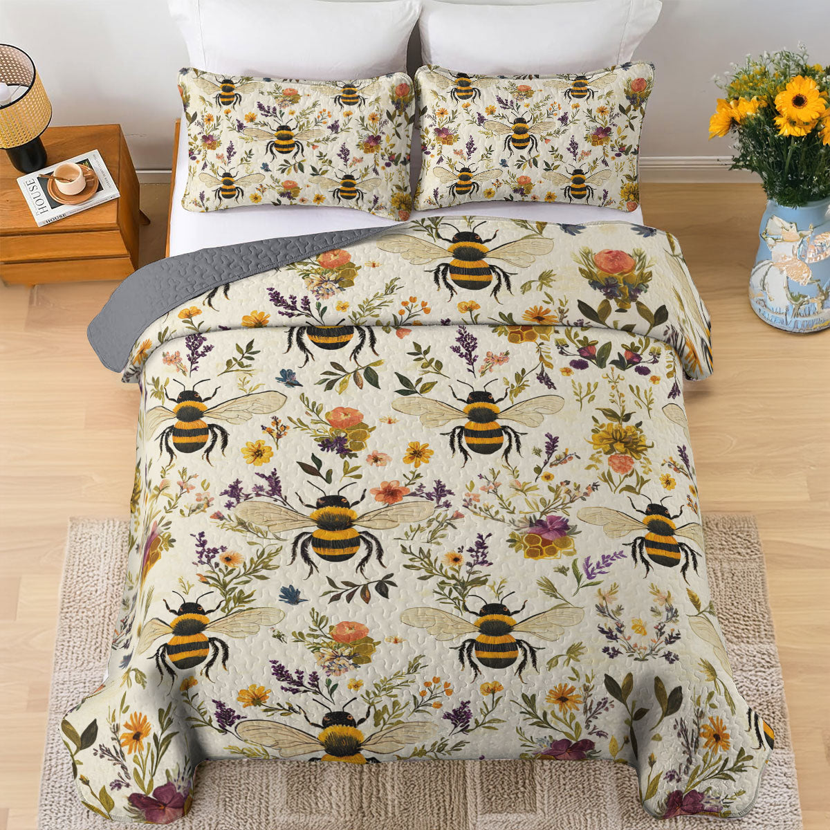 Shineful All Season Quilt 3-Piece Set Bee Love Happy