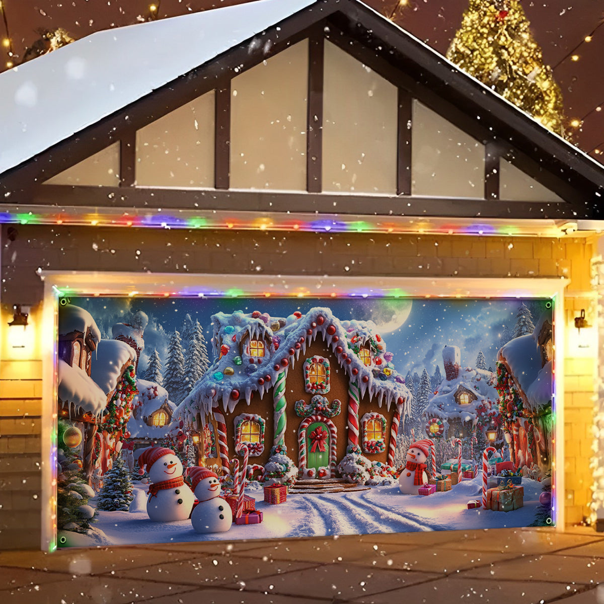 Shineful Garage Door Banner Decoration - Enchanted Gingerbread Village