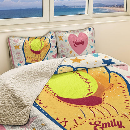 Shineful All Season Quilt 3-Piece Set - Personalized Softball Sweet Dreams