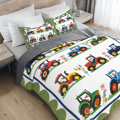 Shineful All Season Quilt 3-Piece Set - Tractors On The Floral Farm