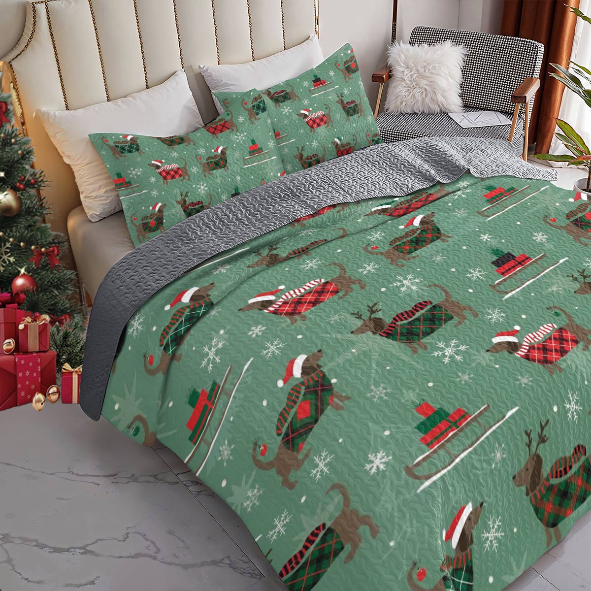 Shineful All Season Quilt 3-Piece Set Merry Dachsmas