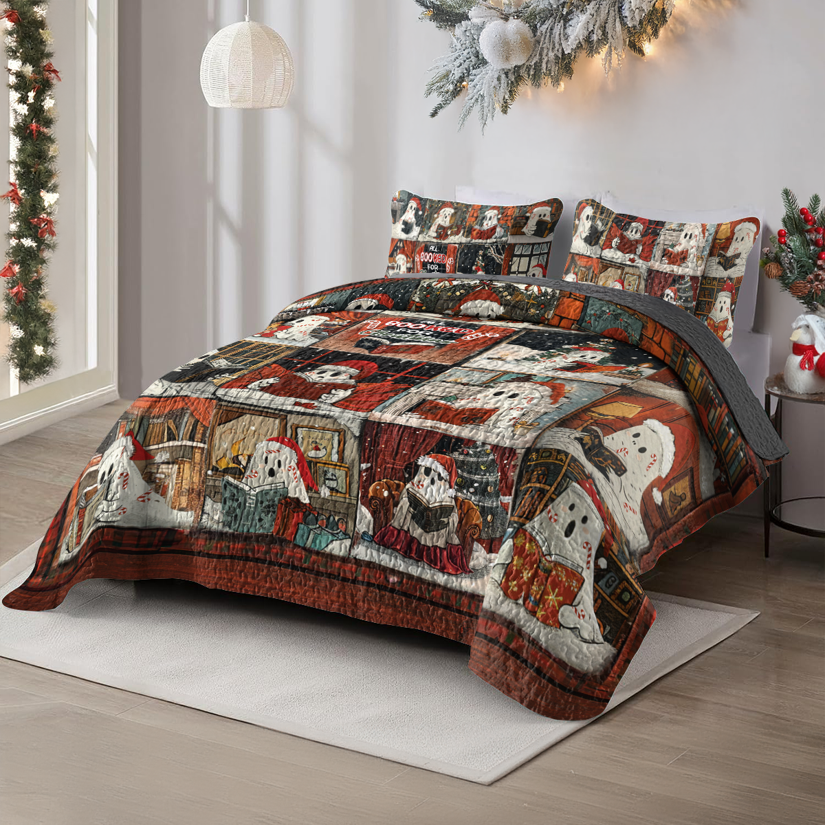 Shineful All Season Quilt 3-Piece Set Christmas Bookish Candy Boo
