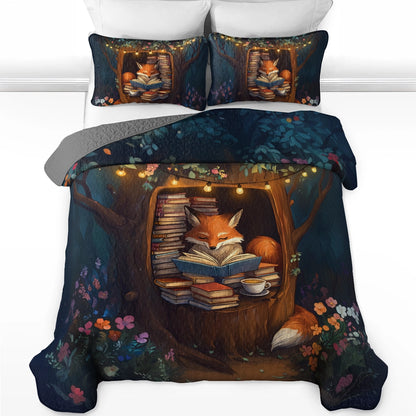 Shineful All Season Quilt 3-Piece Set - Reading Cozy Fox