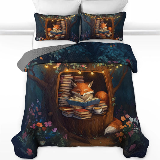 Shineful All Season Quilt 3-Piece Set - Reading Cozy Fox