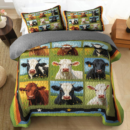 Shineful All Season Quilt 3-Piece Set Funny Cow Field
