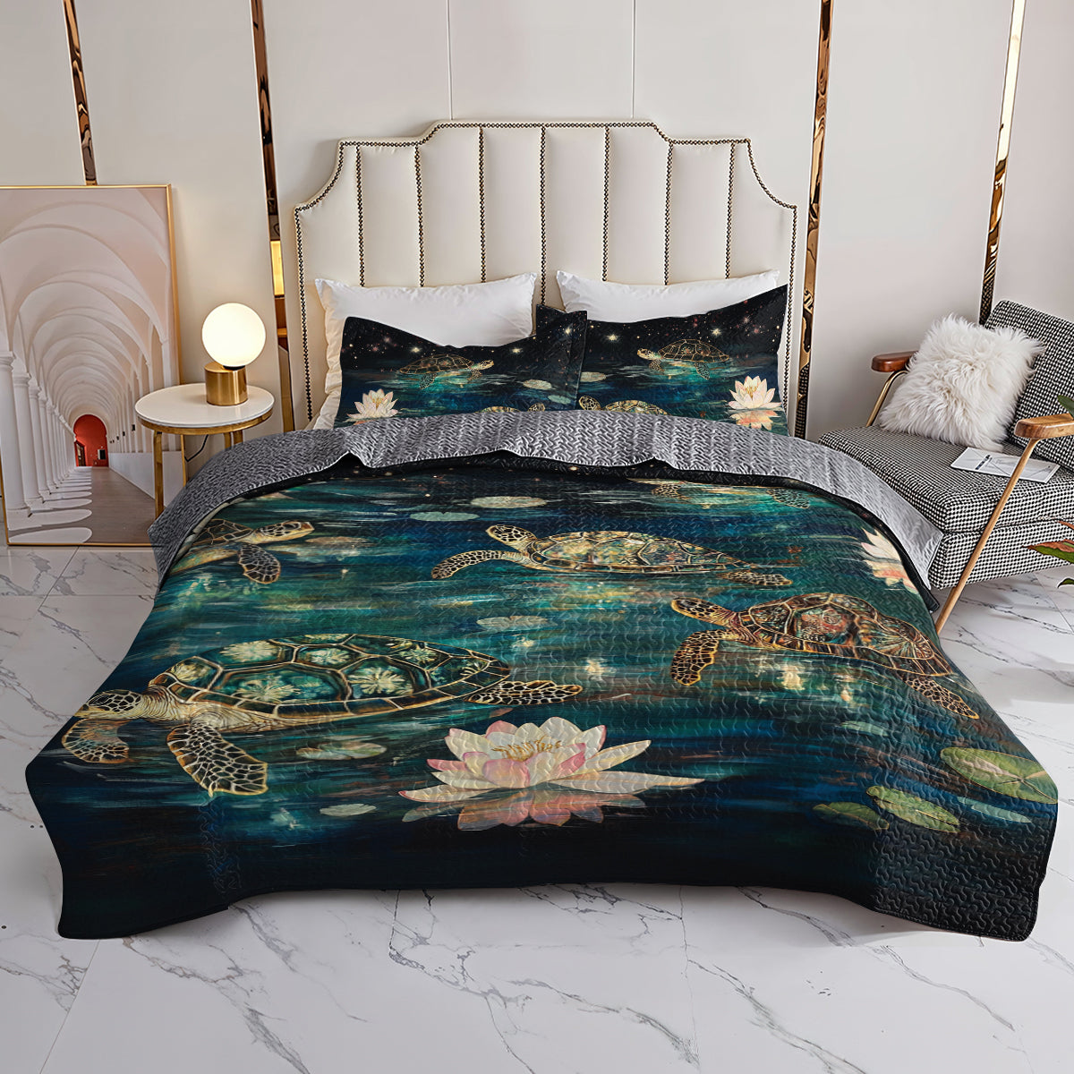 Shineful All Season Quilt 3-Piece Set Starry Turtle Lagoon