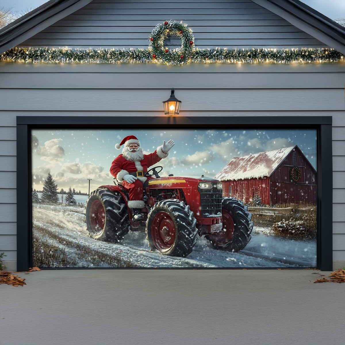 Shineful Garage Door Banner Decoration Santa's Tractor
