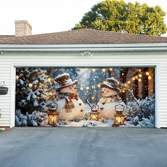Shineful Garage Door Banner Decoration Twilight Snowman Lantern Festival