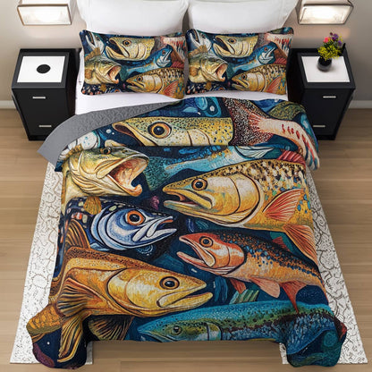 Shineful All Season Quilt 3-Piece Set Colorful Fishes