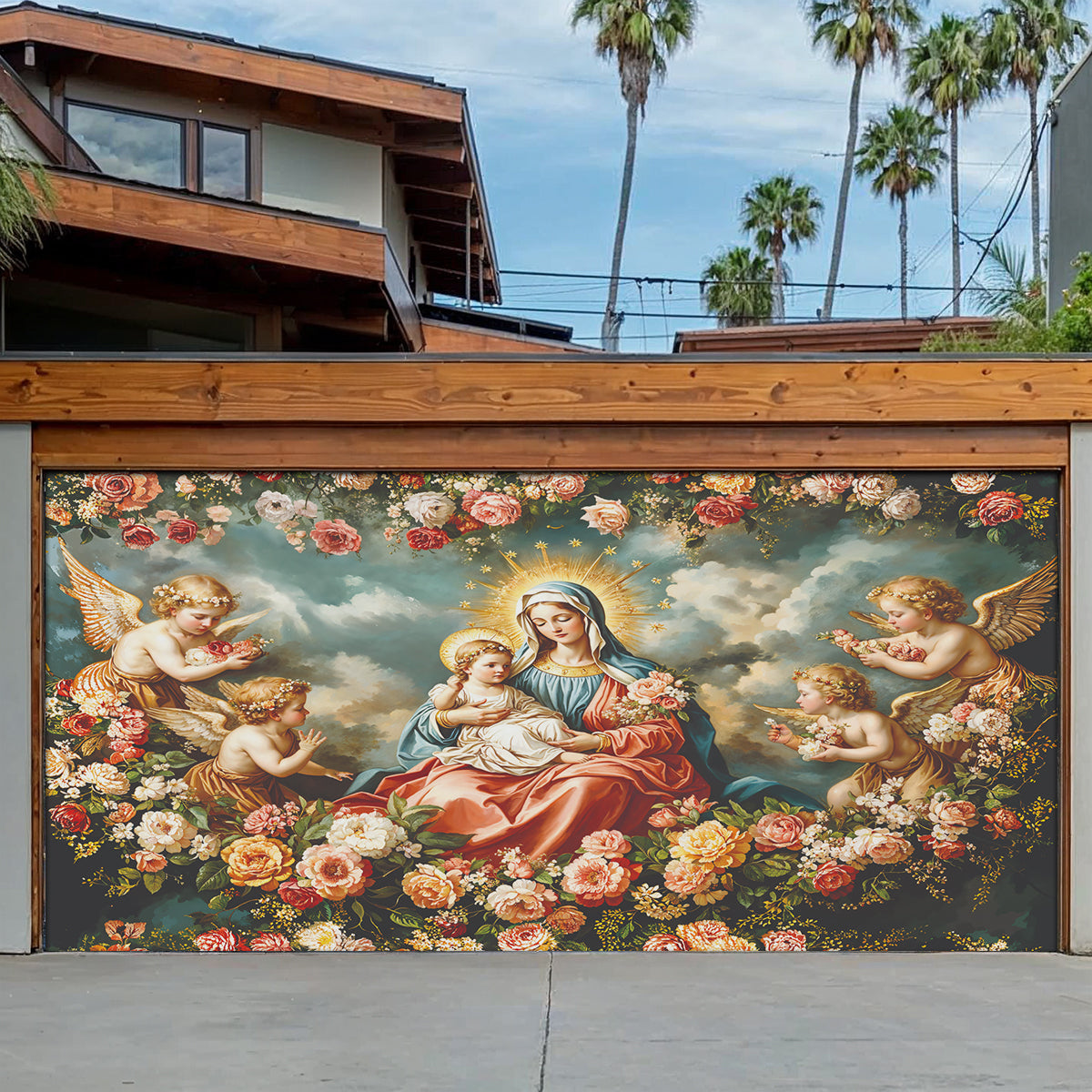 Shineful Garage Door Banner Decoration Halo Of Roses