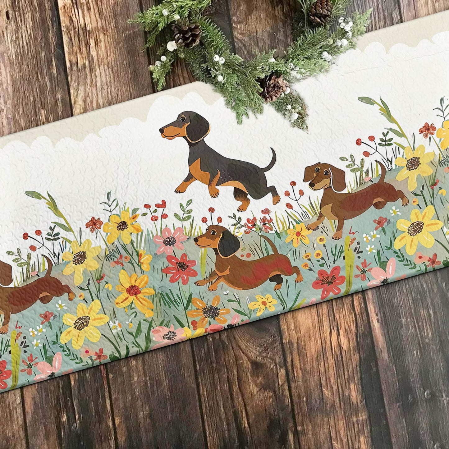 Shineful 2D Flat Print Quilted Table Runner Dachshund Delight