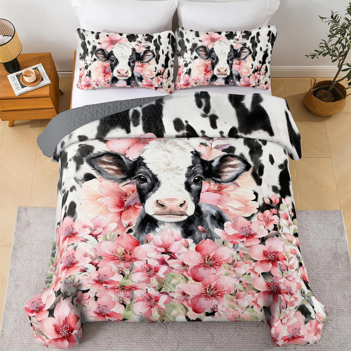 Shineful All Season Quilt 3-Piece Set Blossom Cow Dreams