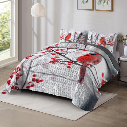 Shineful All Season Quilt 3-Piece Set Winter Cardinal
